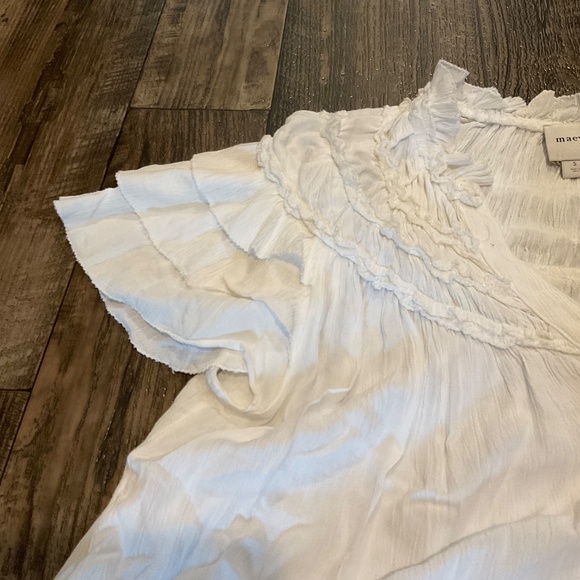 EUC, Maeve by Anthropologie, White short sleeve Ruffle Yoke Blouse, Size Small - Picture 4 of 6